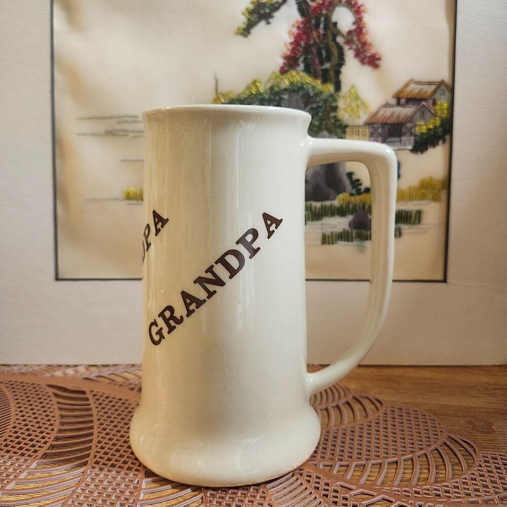 Large Ceramic Coffee Mug Beer Stein "Grandpa" Vintage 6" Tall Houze
